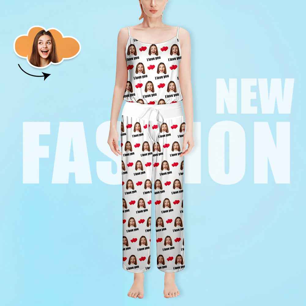 Custom Sleepwear Set With Face Customized Photo Pajamas Gifts for Her Heart & I love you