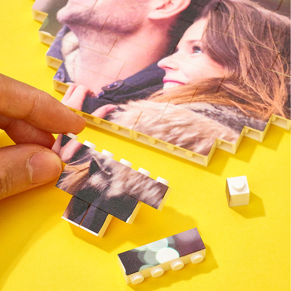 Medium personalised heart-shaped photo block held in hand to illustrate scale — ideal personalised gift for mum or partner