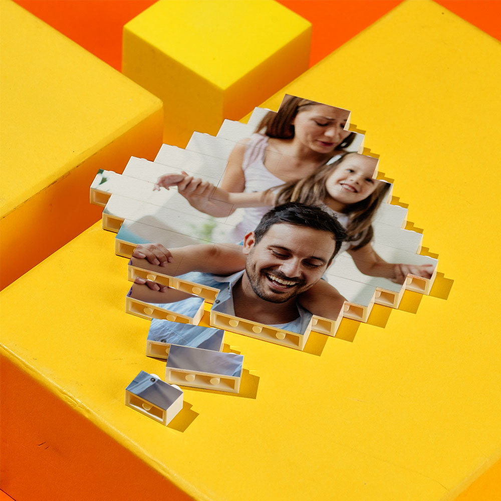 Personalised photo lozenge building bricks stacked with a child portrait — custom photo gift for kids
