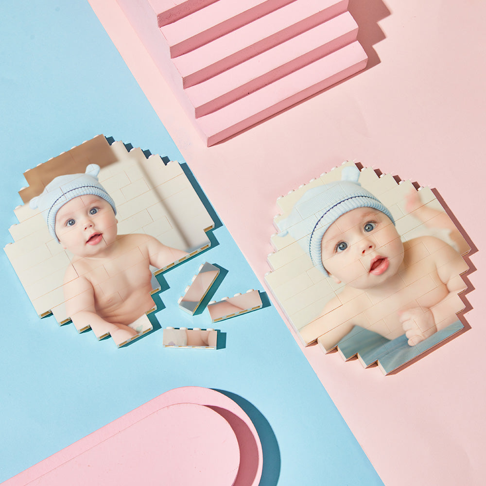 Custom photo building blocks shown to demonstrate octagon shape and size with clear UV-resistant photo print – personalised octagon bricks built to last