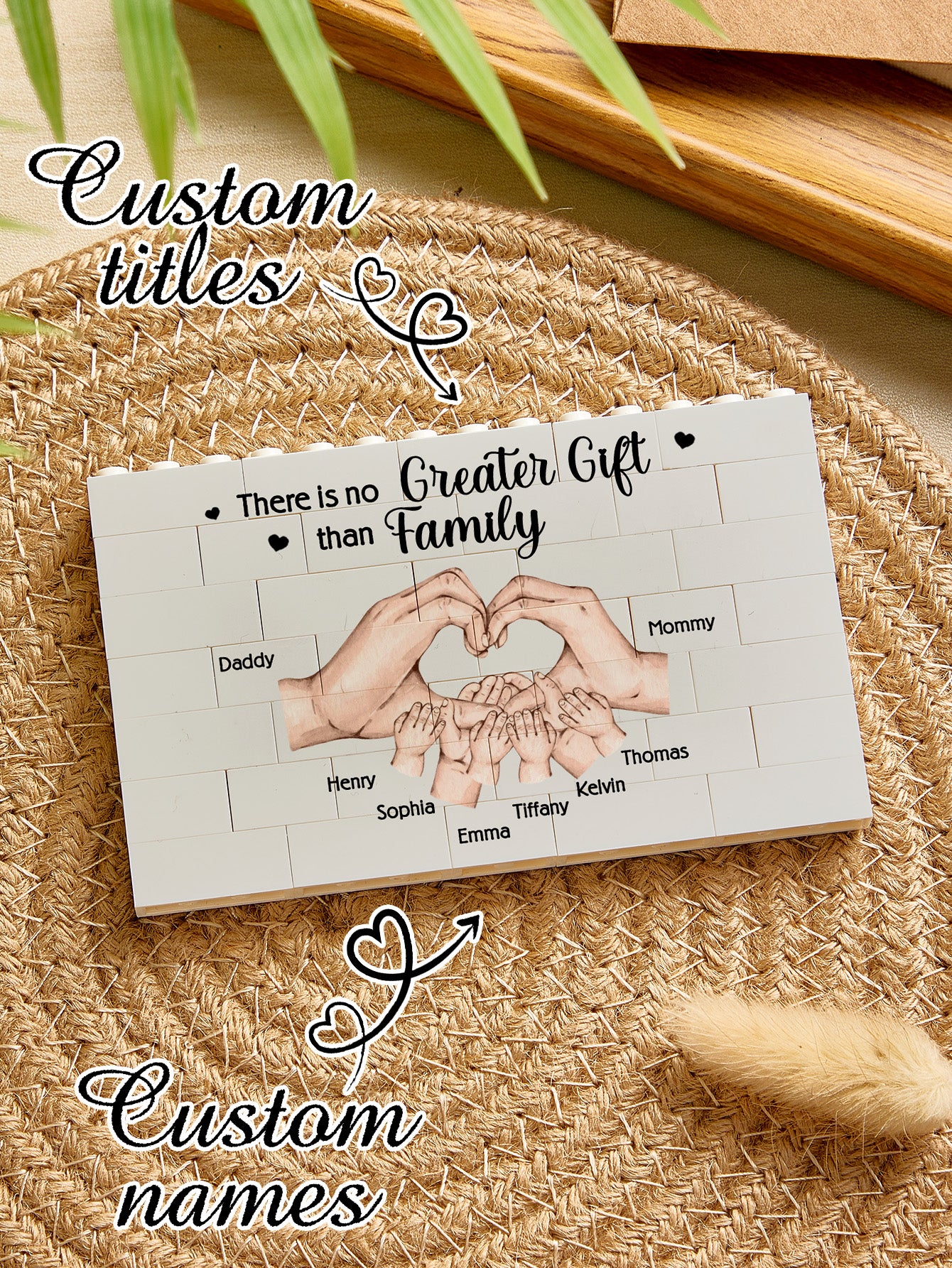 Packaging and gift-ready personalised Building Brick Family Puzzle – ready-to-give personalised gift for Mum, birthdays or anniversaries