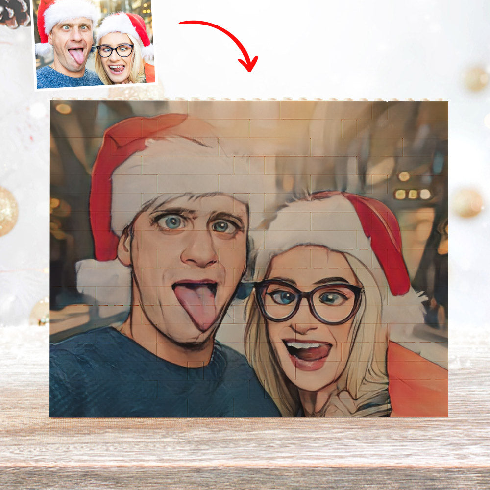 High-resolution print detail on personalised cartoon photo bricks — clear, long-lasting finish on a custom horizontal building block puzzle