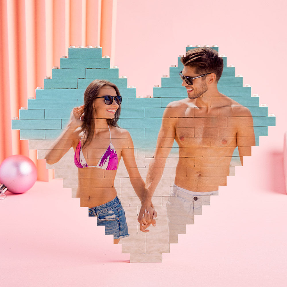 Child assembling the heart-shaped photo block puzzle, demonstrating the creative DIY experience suitable for kids and adults