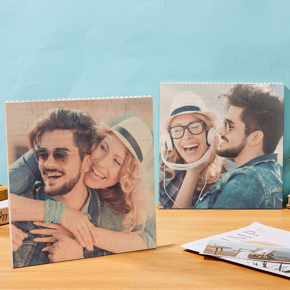 Custom personalised square photo block puzzle available in 5 sizes from 8x8cm to 24x24cm