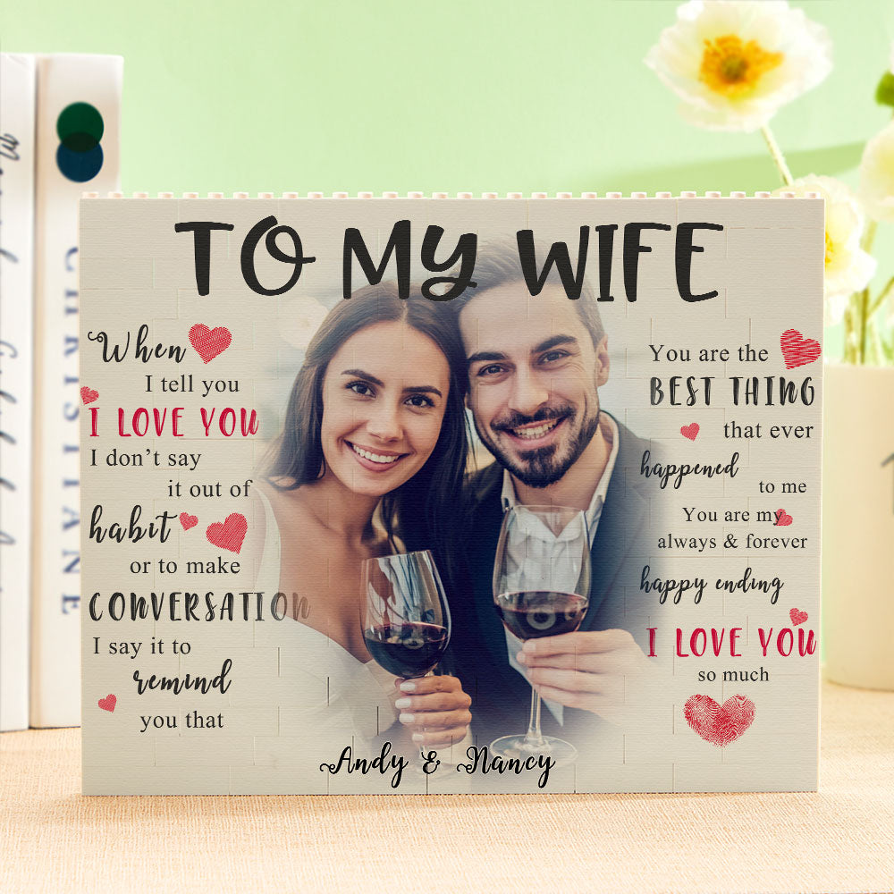 Personalised photo brick on a mantelpiece with custom name visible – thoughtful keepsake gift for wife, mother or teacher