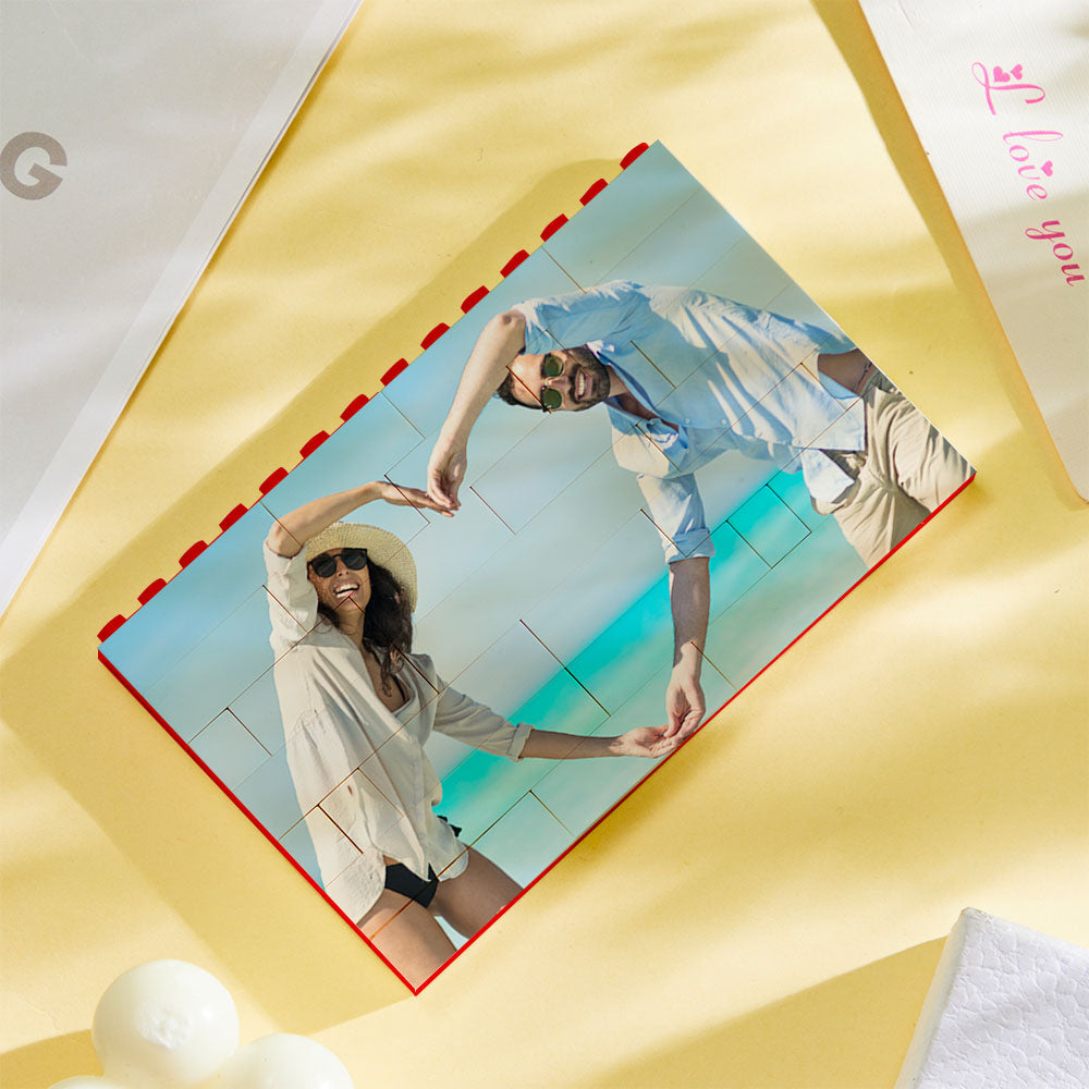 Personalised Horizontal Photo Block Puzzle – Red Building Bricks | Custom Christmas Gift