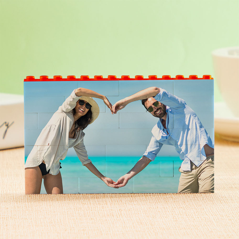 Personalised Horizontal Photo Block Puzzle – Red Building Bricks | Custom Christmas Gift