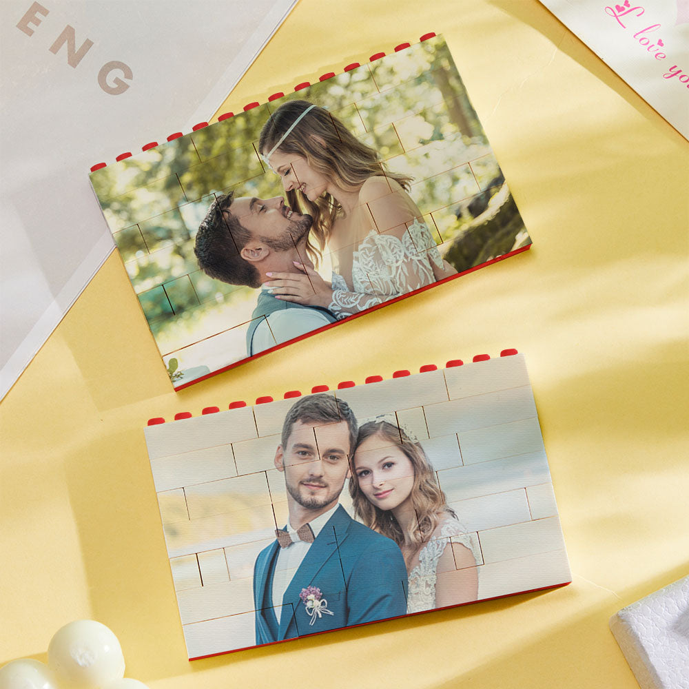 Personalised Horizontal Photo Block Puzzle – Red Building Bricks | Custom Christmas Gift
