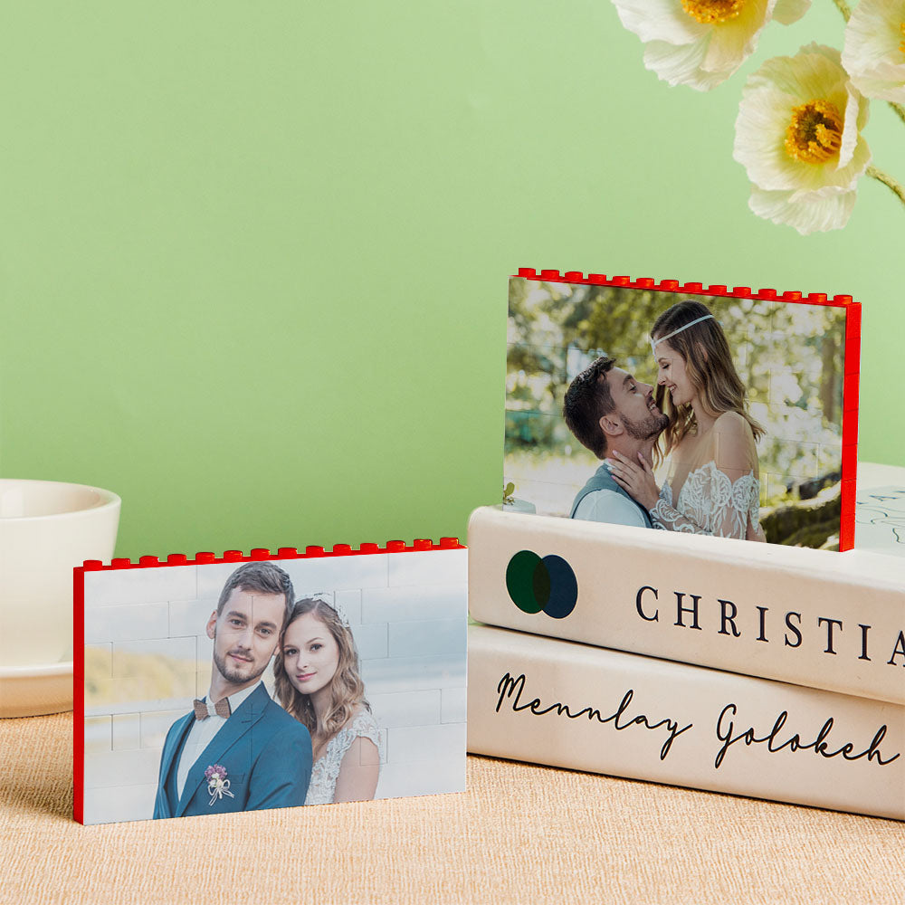 Personalised Horizontal Photo Block Puzzle – Red Building Bricks | Custom Christmas Gift