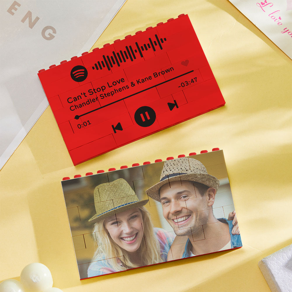 Personalised Horizontal Photo Block Puzzle – Red Building Bricks | Custom Christmas Gift