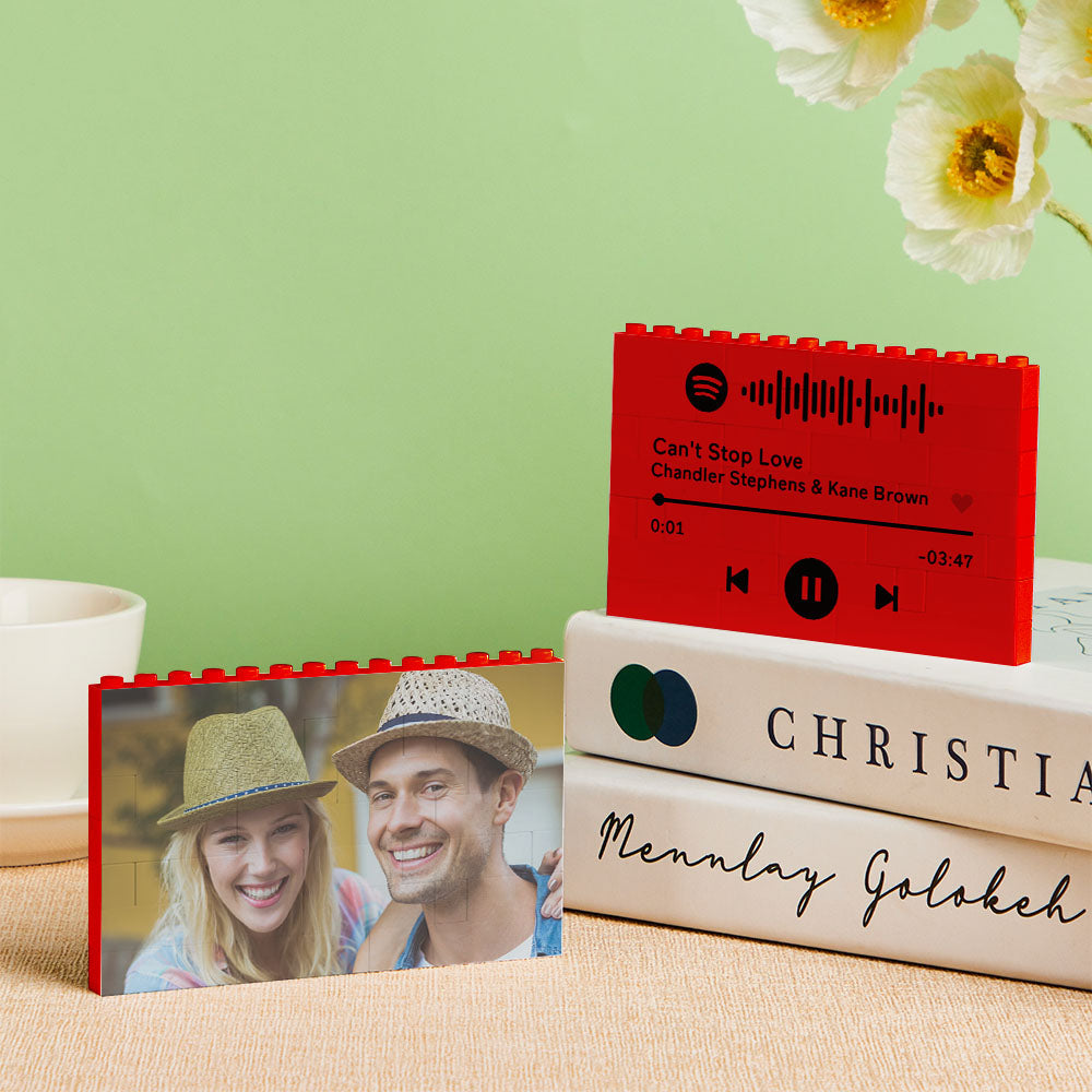 Personalised Horizontal Photo Block Puzzle – Red Building Bricks | Custom Christmas Gift