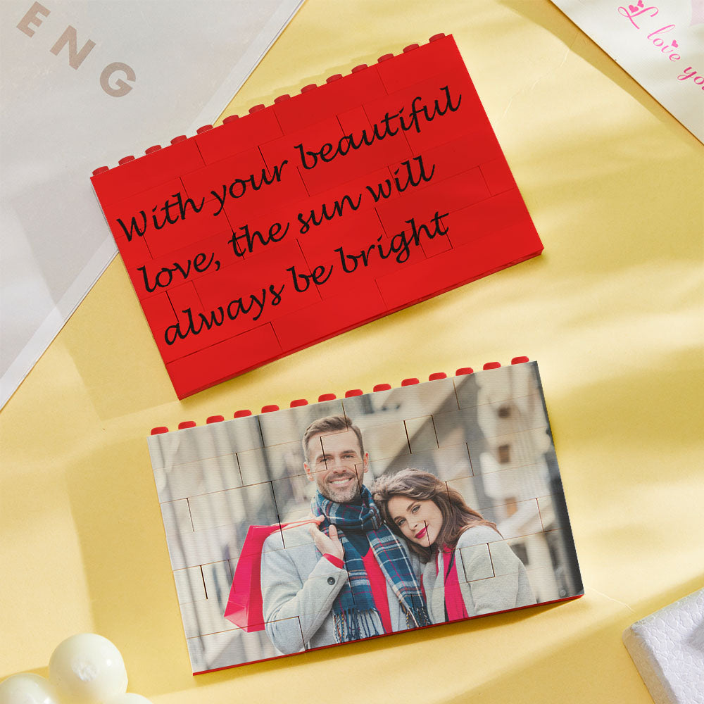 Personalised Horizontal Photo Block Puzzle – Red Building Bricks | Custom Christmas Gift