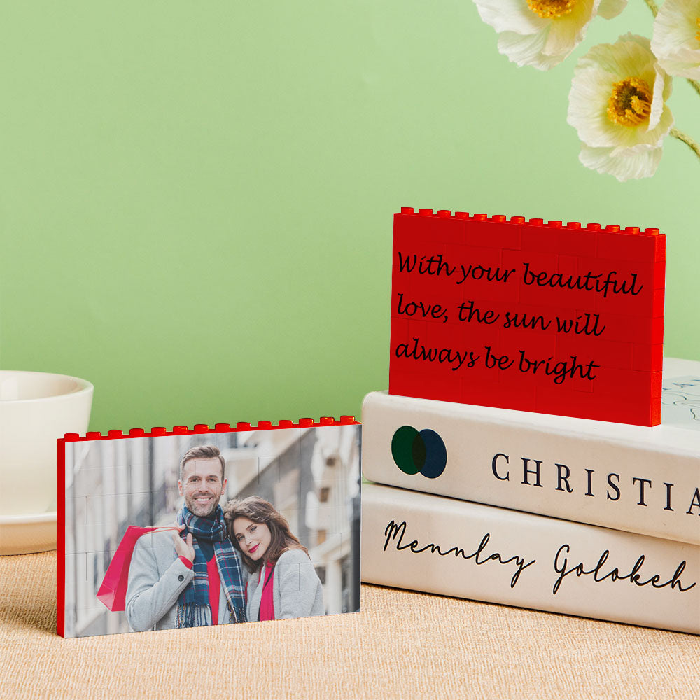 Personalised Horizontal Photo Block Puzzle – Red Building Bricks | Custom Christmas Gift