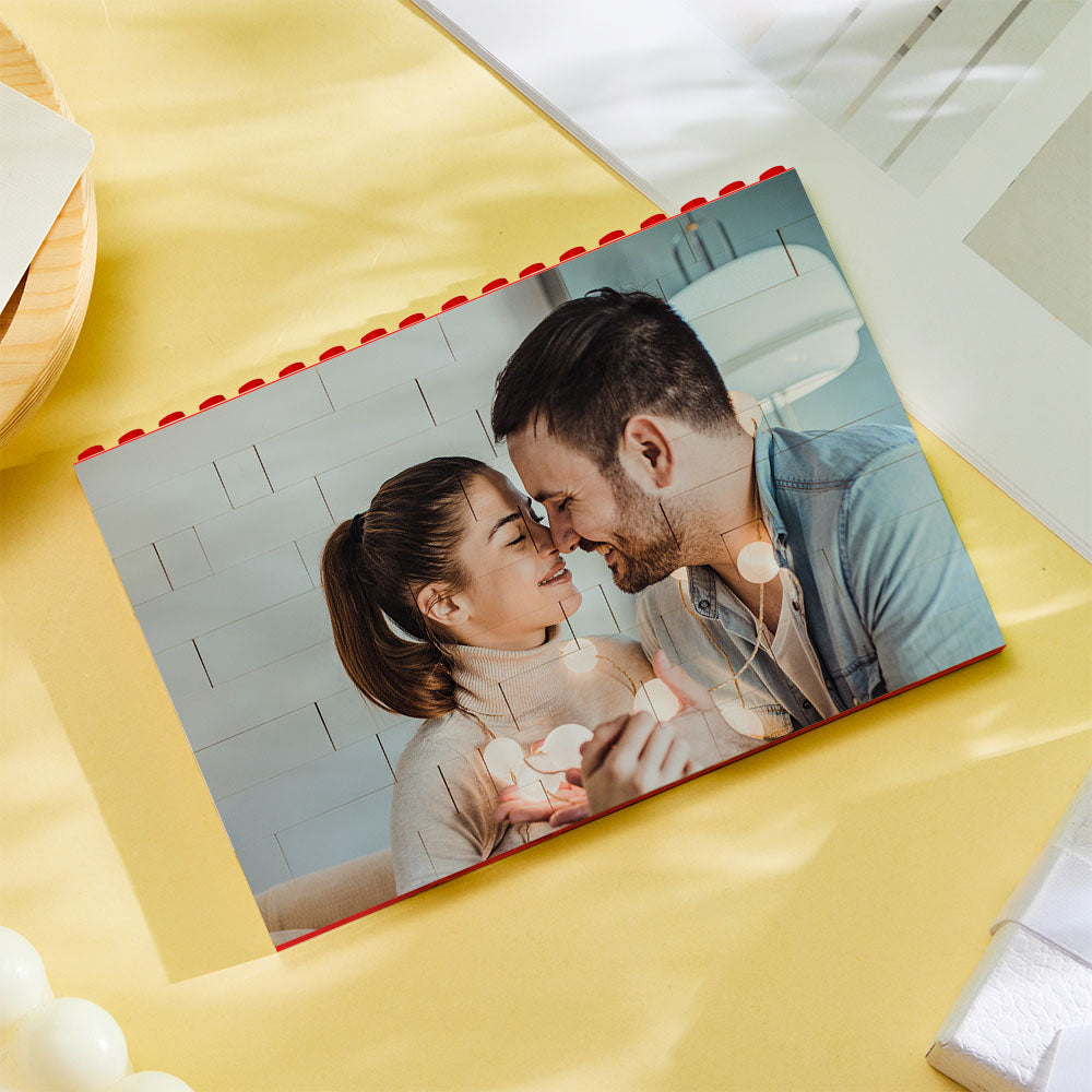 Personalised Horizontal Photo Block Puzzle – Red Building Bricks | Custom Christmas Gift