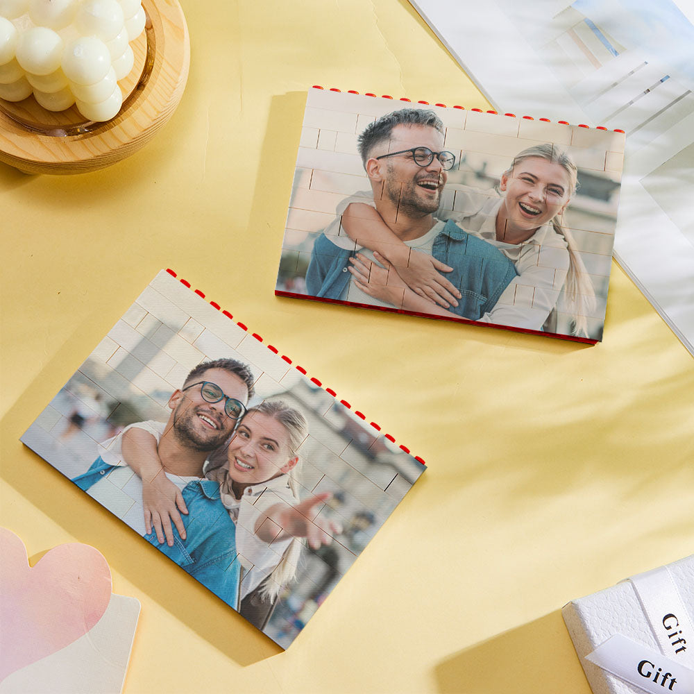 Personalised Horizontal Photo Block Puzzle – Red Building Bricks | Custom Christmas Gift