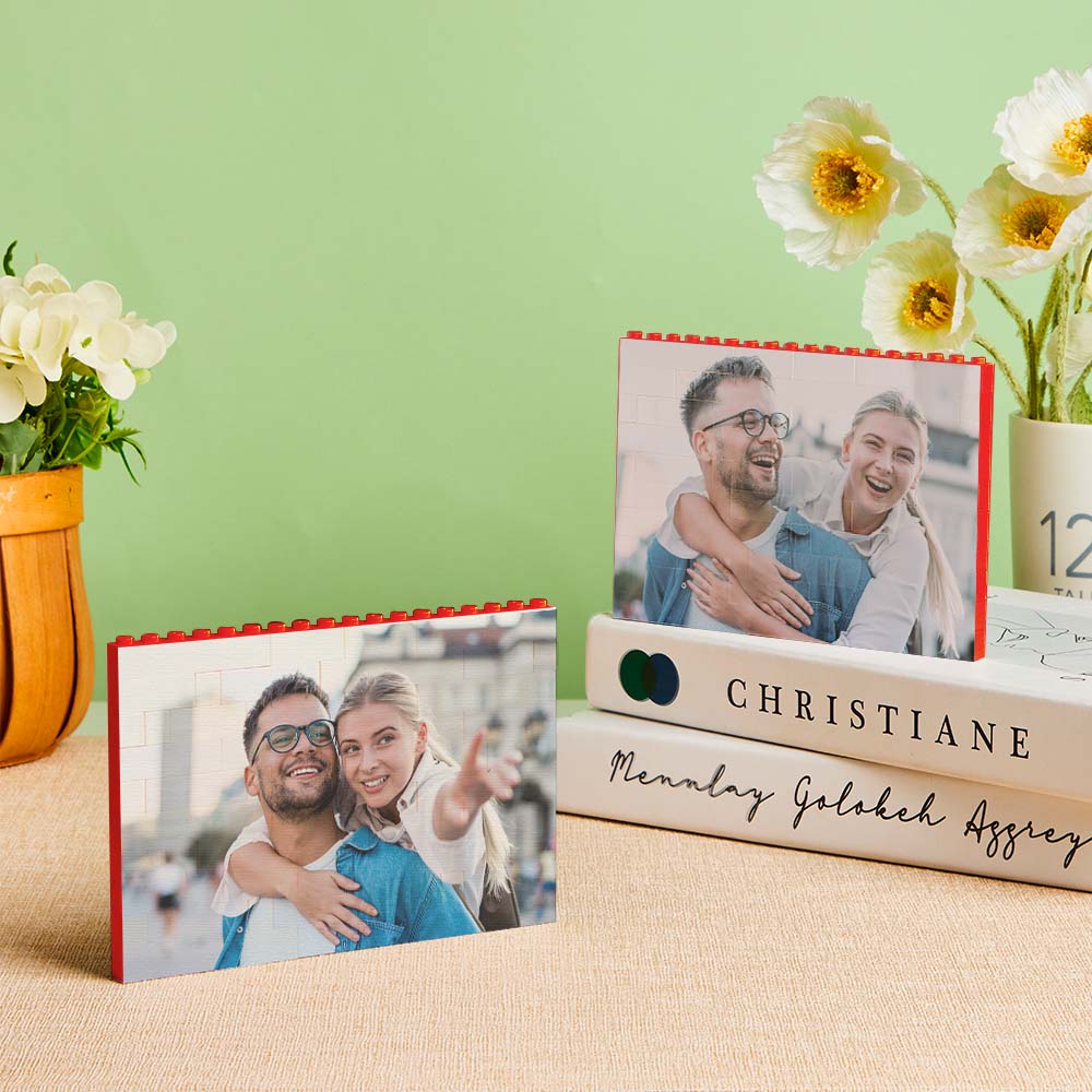 Personalised Horizontal Photo Block Puzzle – Red Building Bricks | Custom Christmas Gift