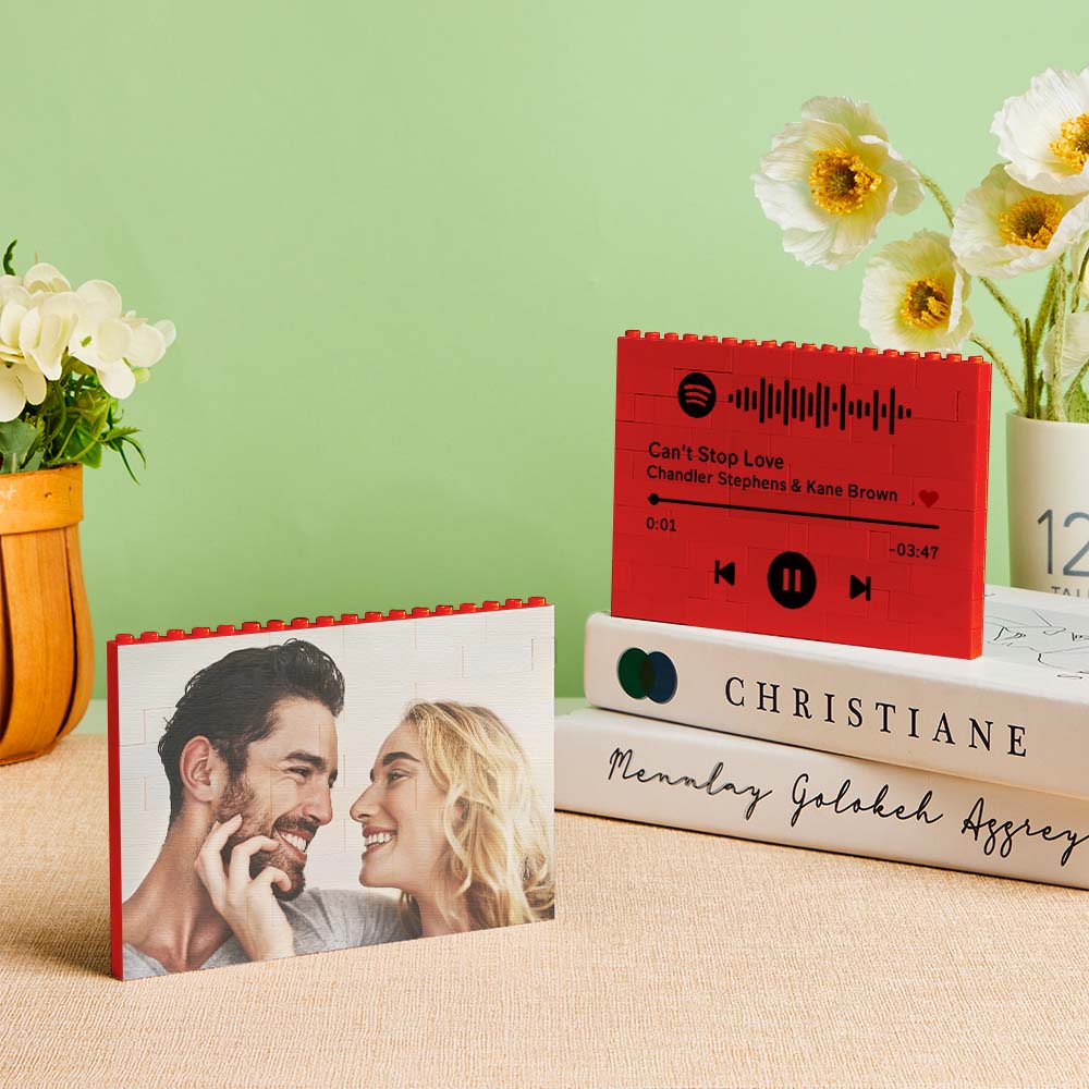 Personalised Horizontal Photo Block Puzzle – Red Building Bricks | Custom Christmas Gift