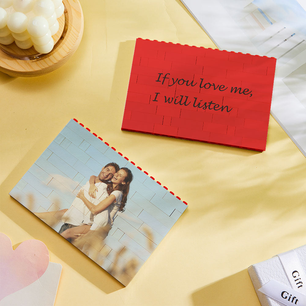 Personalised Horizontal Photo Block Puzzle – Red Building Bricks | Custom Christmas Gift