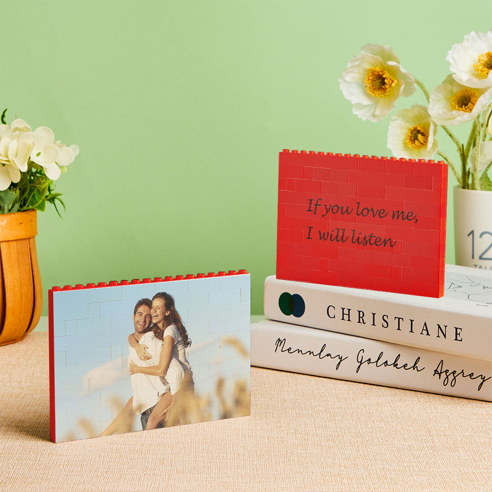 Personalised Horizontal Photo Block Puzzle – Red Building Bricks | Custom Christmas Gift