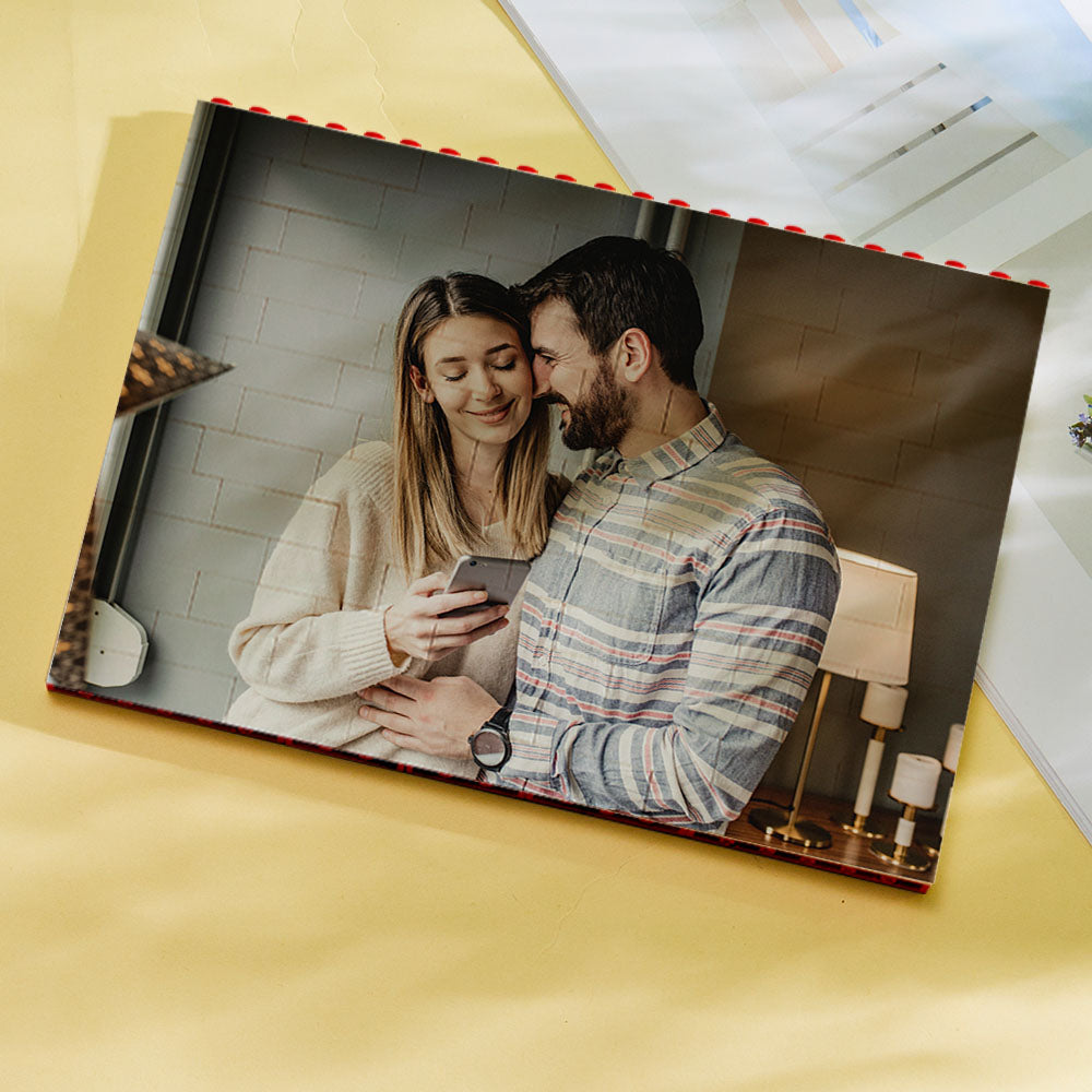 Personalised Horizontal Photo Block Puzzle – Red Building Bricks | Custom Christmas Gift