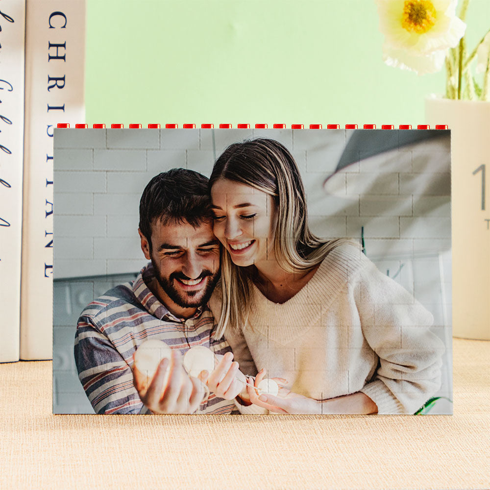 Personalised Horizontal Photo Block Puzzle – Red Building Bricks | Custom Christmas Gift