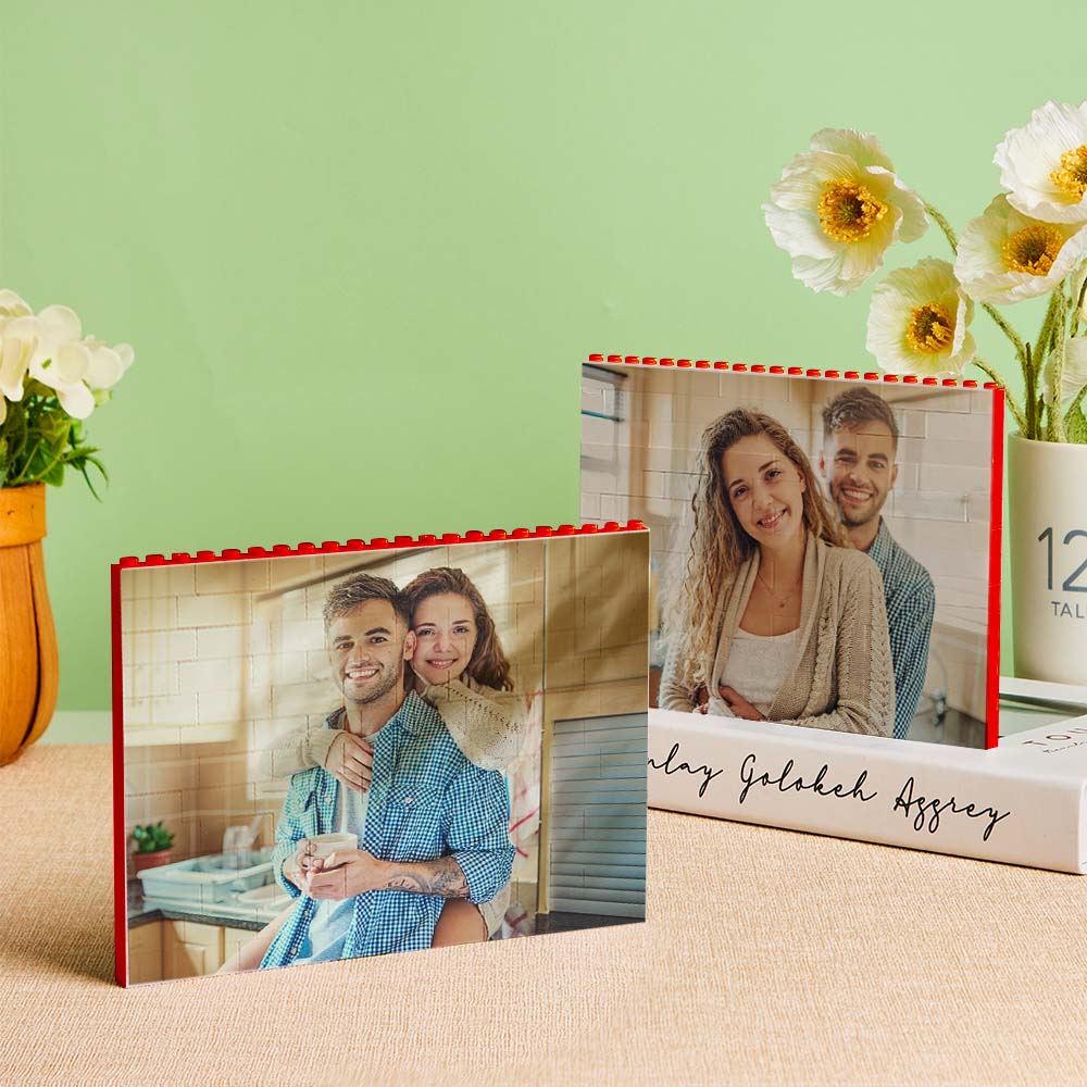 Personalised Horizontal Photo Block Puzzle – Red Building Bricks | Custom Christmas Gift