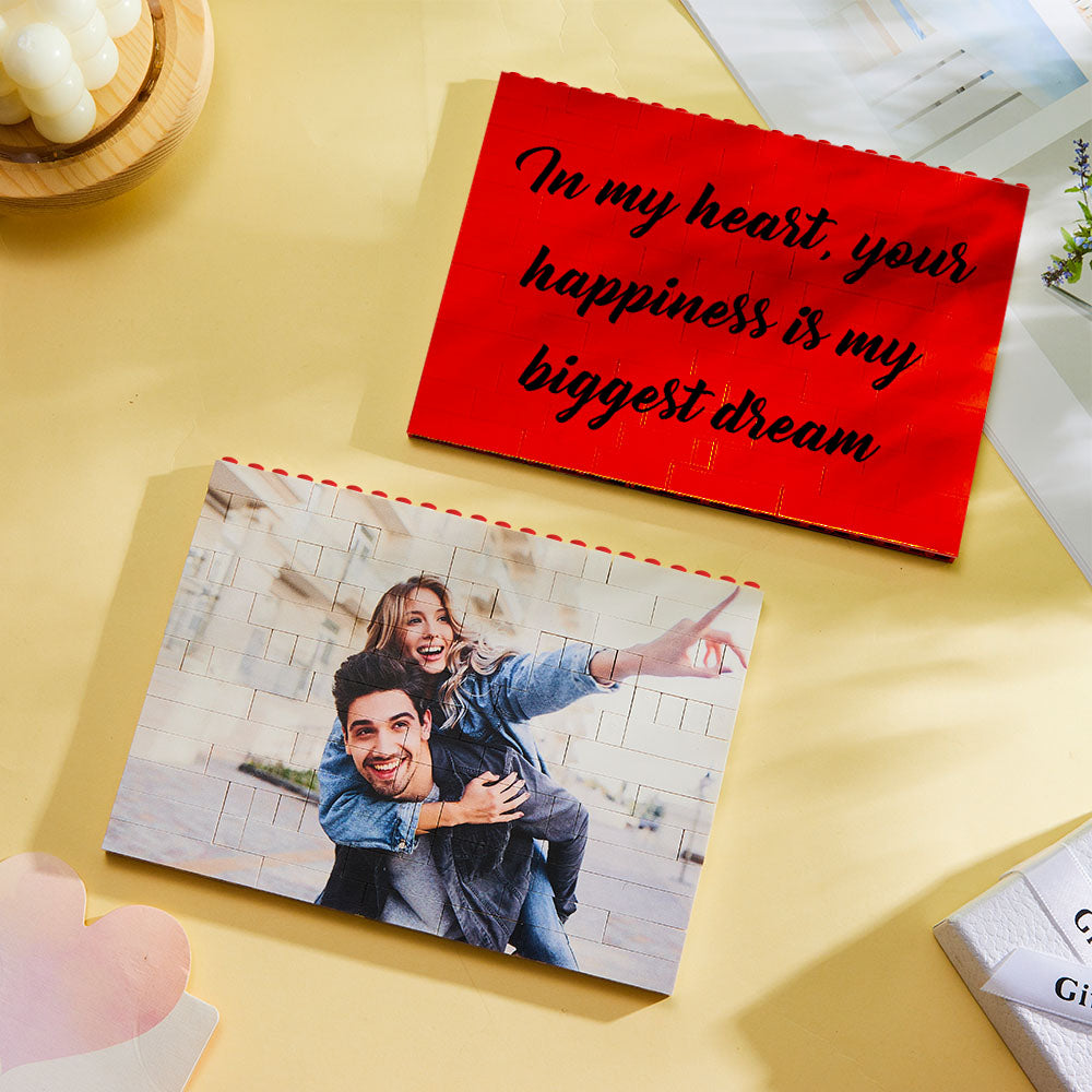 Personalised Horizontal Photo Block Puzzle – Red Building Bricks | Custom Christmas Gift