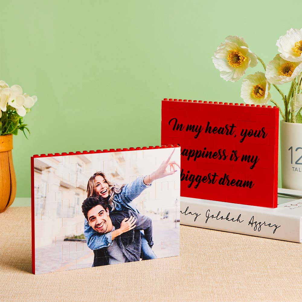 Personalised Horizontal Photo Block Puzzle – Red Building Bricks | Custom Christmas Gift