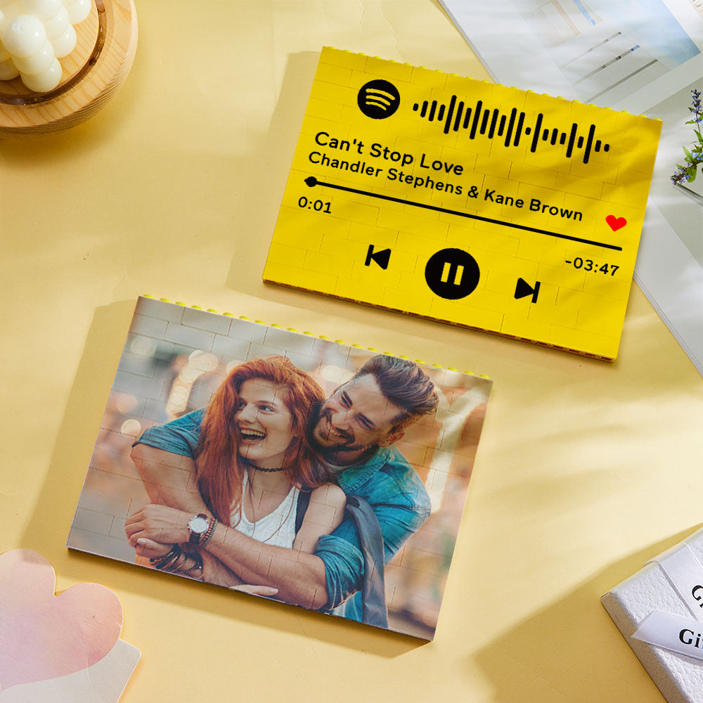 Personalised horizontal photo bricks dismantled to show interlocking design — custom photo brick puzzle with durable wipeable finish and fade‑resistant colour from UV digital print