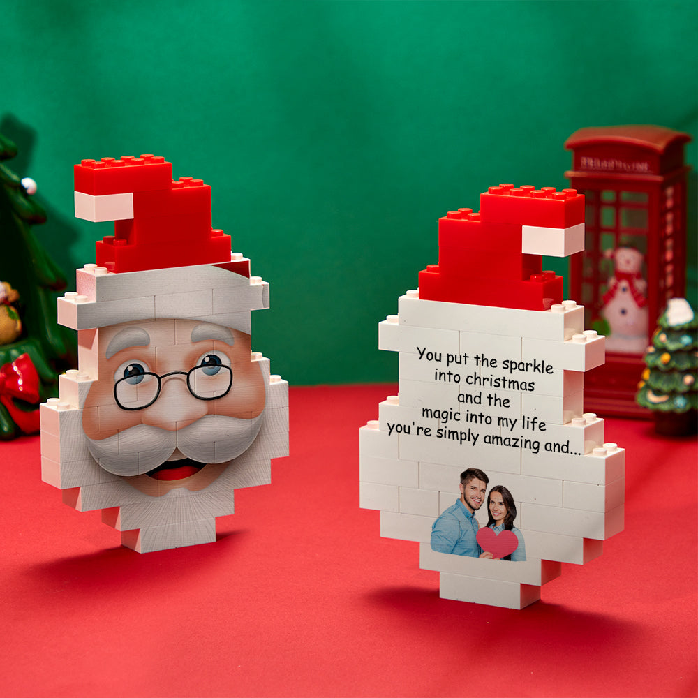 Personalised Santa Claus photo brick puzzle – freestanding Christmas building blocks with vivid double-sided UV print on eco PVC, ideal personalised photo gift