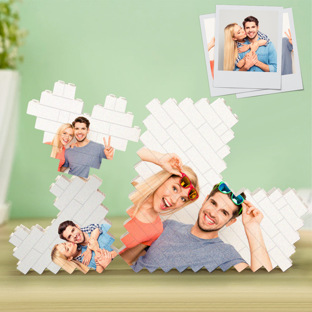 Personalised Heart Shaped Photo Brick Puzzle - Custom 3PCS Building Block Gift
