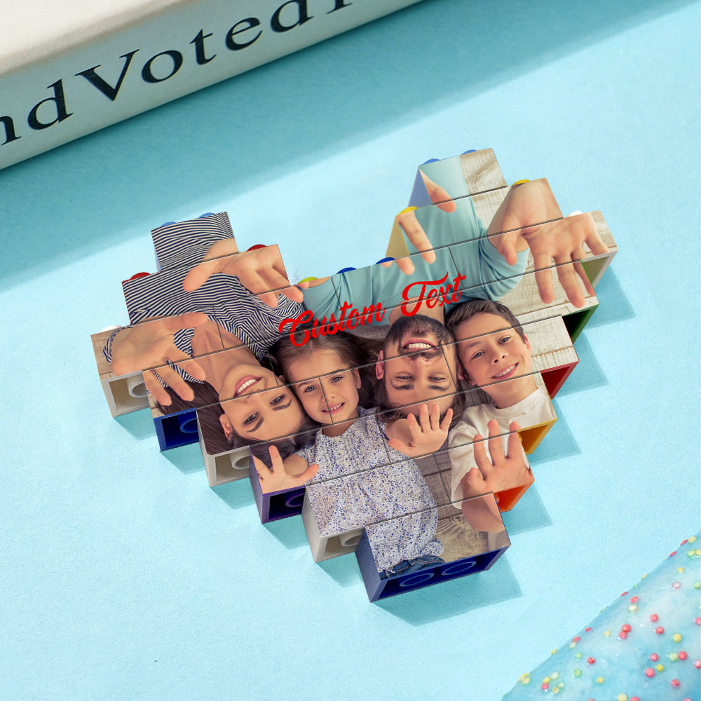 Small personalised heart-shaped photo block displayed — custom photo block gift with vibrant UV digital print, tactile keepsake