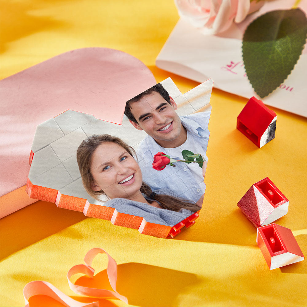 Personalised Building Brick Heart - Custom Photo Valentine's Gift for Loved Ones