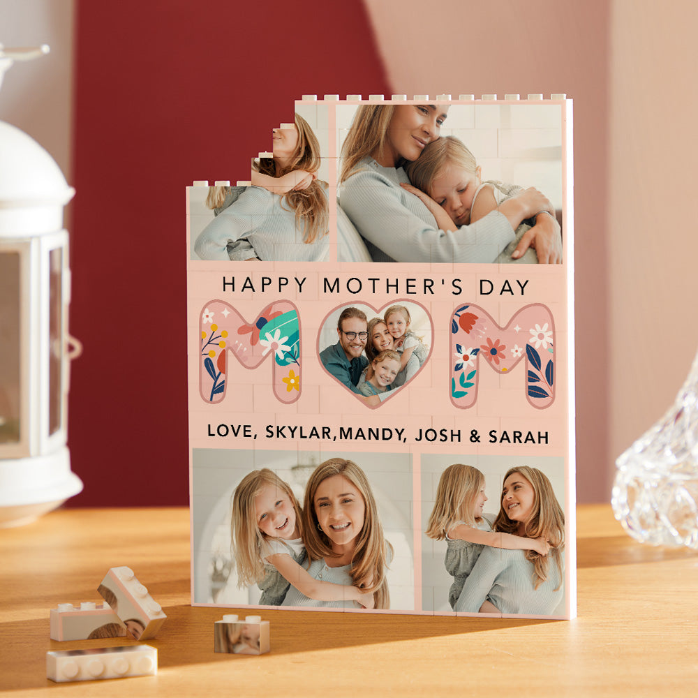 Large personalised vertical photo brick for Mum — freestanding interlocking photo block with vibrant UV print and wipeable finish, ideal Mother's Day gift