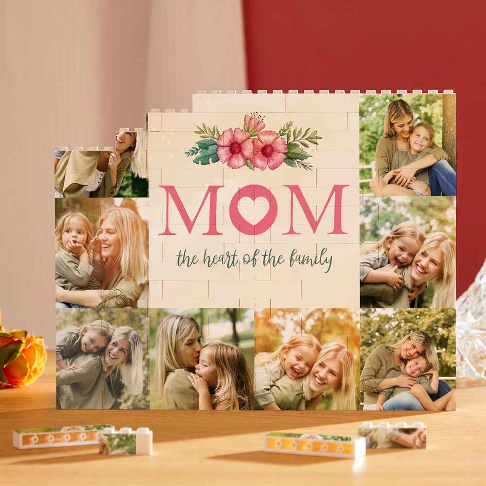 Custom Building Block Puzzle Horizontal Trio Photo Brick for Mom the Heart of the Family Mother's Day Gifts