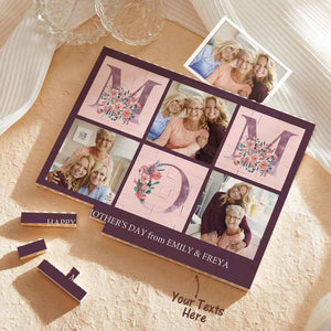 Custom Building Block Puzzle Horizontal Trio Photo Brick for Mom Happy Mother's Day