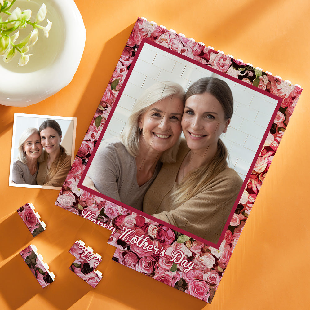 Disassembled Custom Vertical Photo Brick Puzzle pieces showing tactile, dismantled and reassembled design — personalised photo block gift for Mother's Day, birthdays and anniversaries