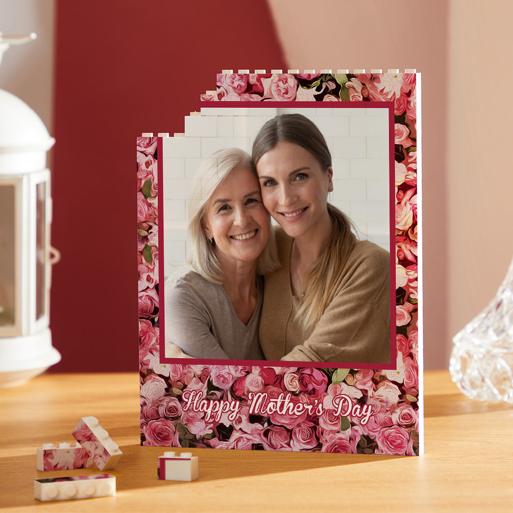 Disassembled Custom Vertical Photo Brick Puzzle pieces showing tactile, dismantled and reassembled design — personalised photo block gift for Mother's Day, birthdays and anniversaries