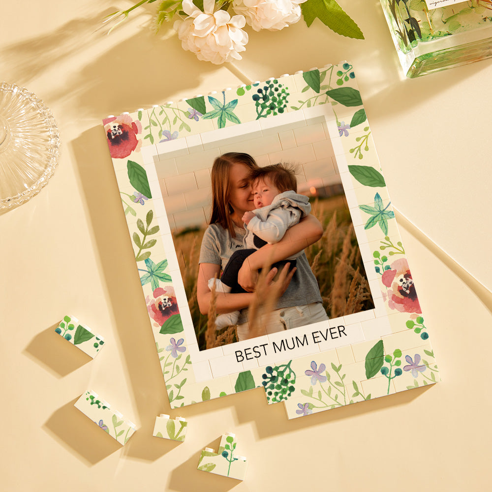 Custom Building Block Photo Puzzle close-up of interlocking vertical photo bricks showing tactile, re-assemblable building-block display with wipeable, high‑resolution UV print – ideal personalised gift