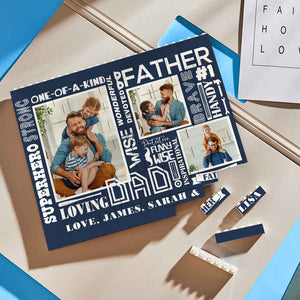 Custom Building Block Puzzle Horizontal Trio Photo Brick for Dad Happy Father's Day