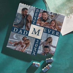 Custom Building Block Puzzle Square Photo Brick Best Daddy Ever Blue