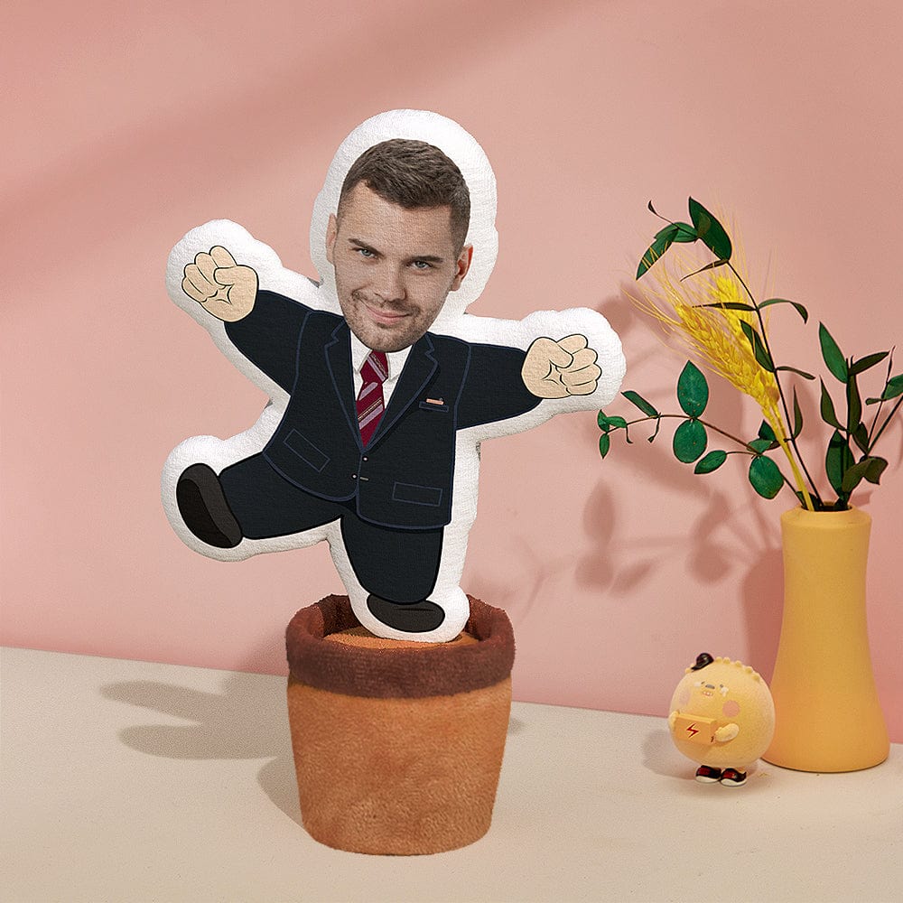Close up of Custom Photo Dancing Doll showing premium soft fabric and eco friendly vivid face printing, ideal personalised funny gift for men