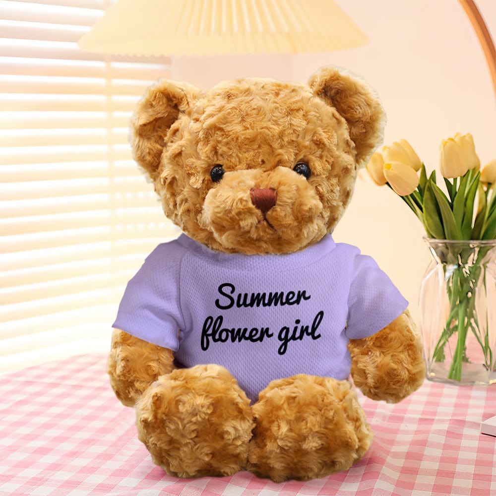 Group display of personalised teddy bears showing their 11.8in (30cm) size and removable clothes — ideal keepsake presents for loved ones