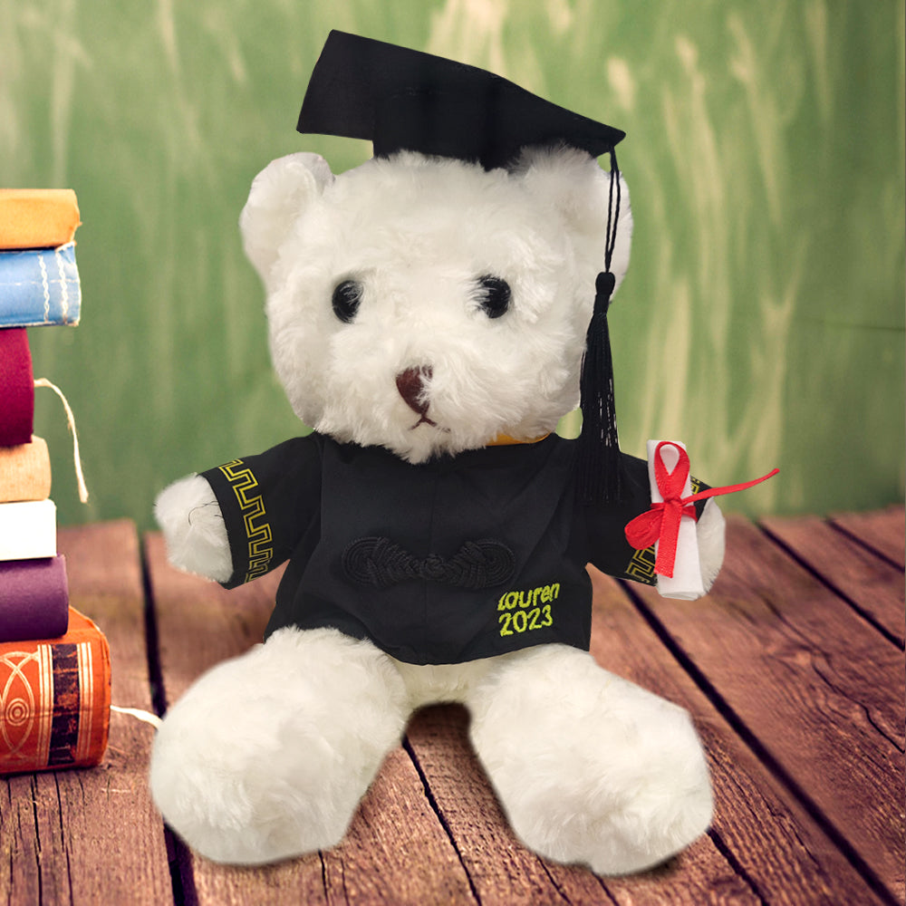 Personalised graduation bear gift boxed and ready to present, robe embroidered with name and graduation year for a memorable keepsake