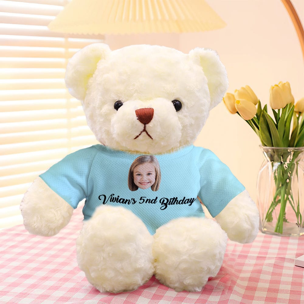 Personalised teddy bear in removable clothes, 11.81in plush keepsake perfect as a custom photo gift