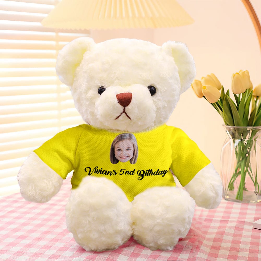 Soft plush personalised teddy bear seated pose, 30cm custom keepsake for friends and family