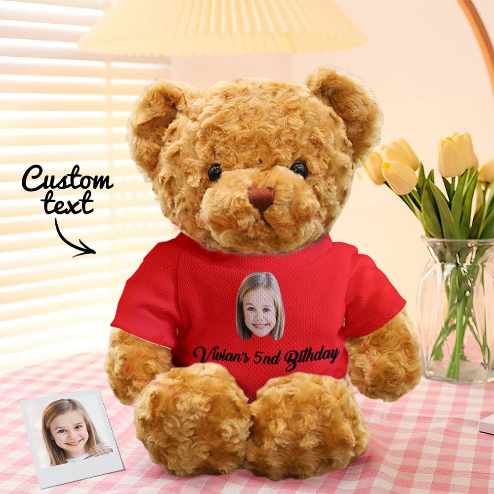 Detail close-up of custom plush teddy bear showing fabric texture and stitching – 11.81in personalised keepsake