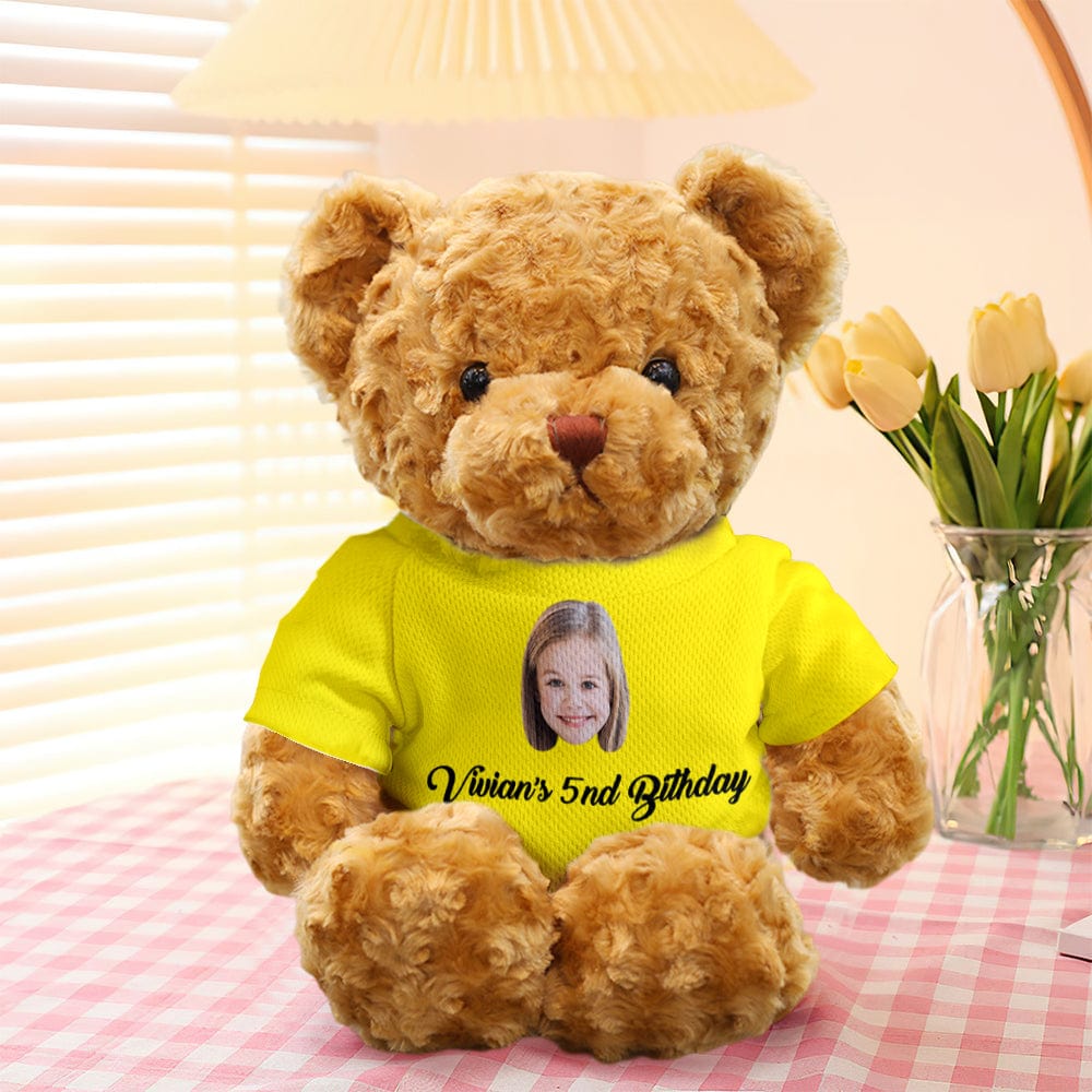 Custom 30cm personalised teddy bear showing accessory detail and soft plush – memorable keepsake gift