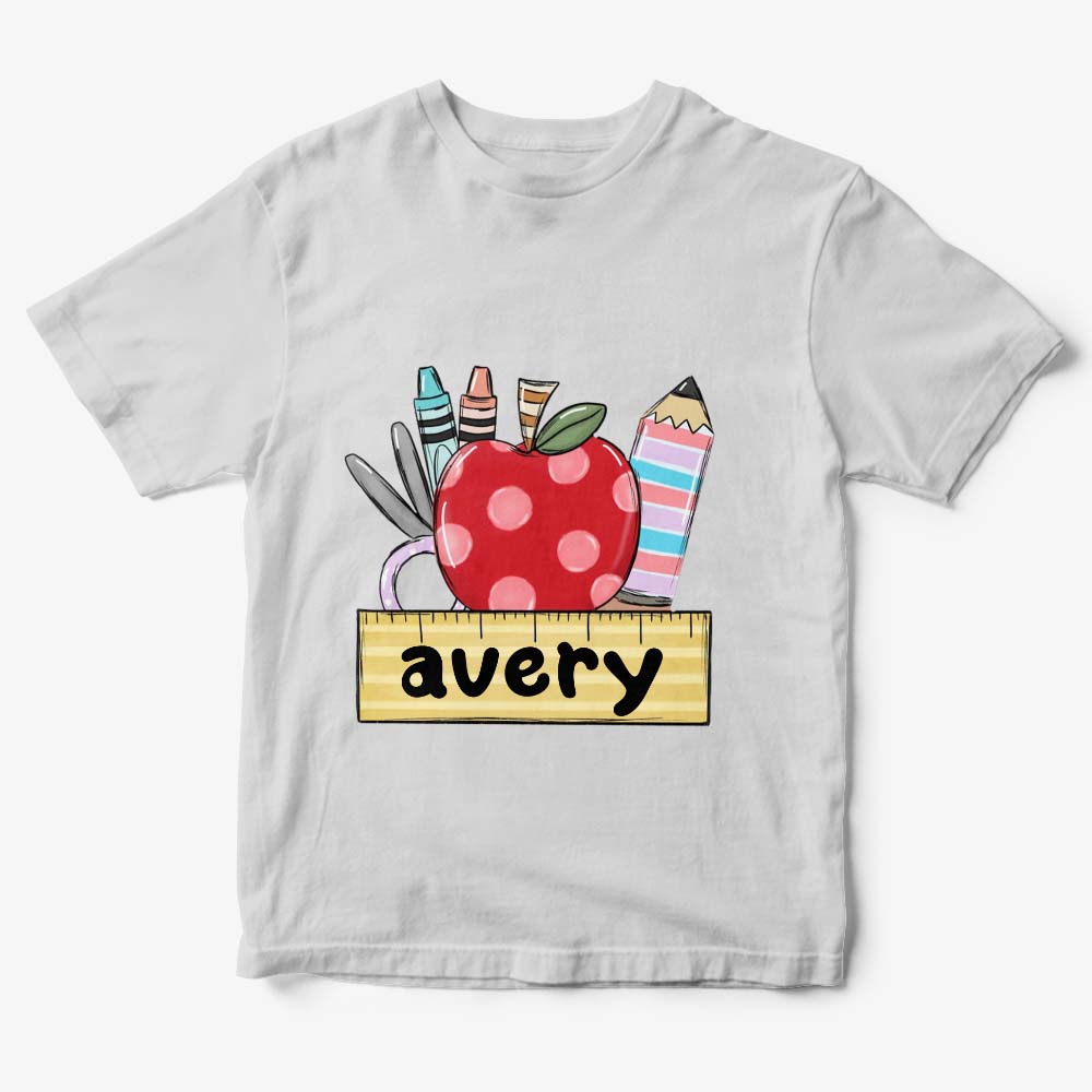 Personalised first day of school T-shirt on child mannequin, presented as a keepsake gift