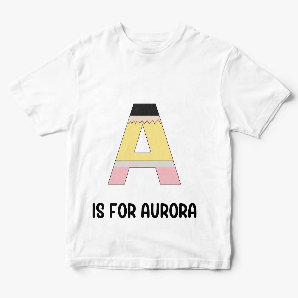 Detail shot of print quality on personalised pencil t‑shirt — durable personalised back to school keepsake for kids